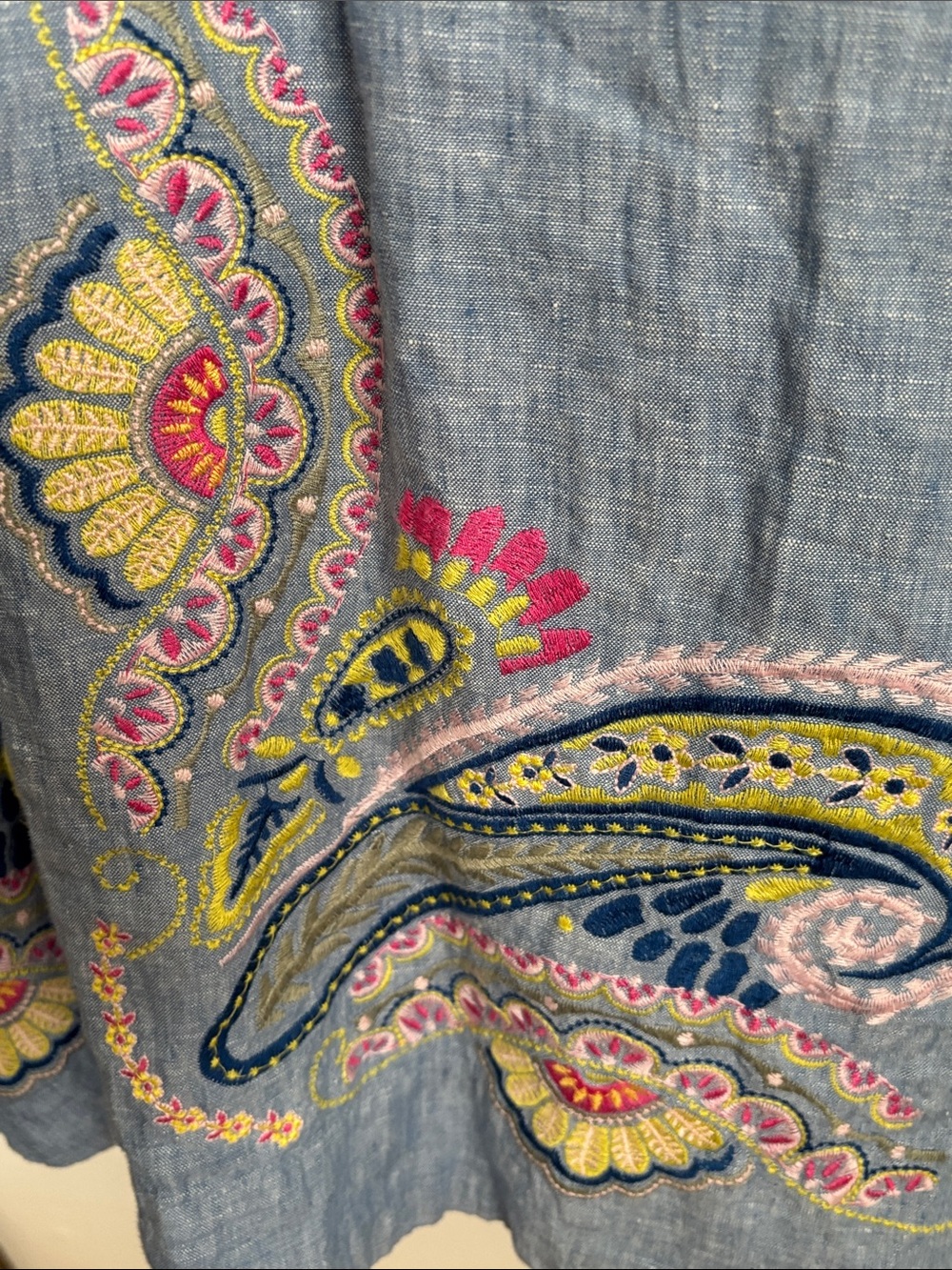Boden Blue Linen Delicately Embroidered Sleeveless Maxi Dress 8R Cotton Lined - Picture 8 of 9